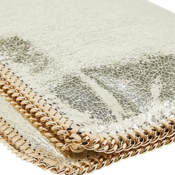 Stella McCartney Falabella Vegan Faux Leather Fold-Over Clutch Gold Vegan Gift - Picture 11 of 16
